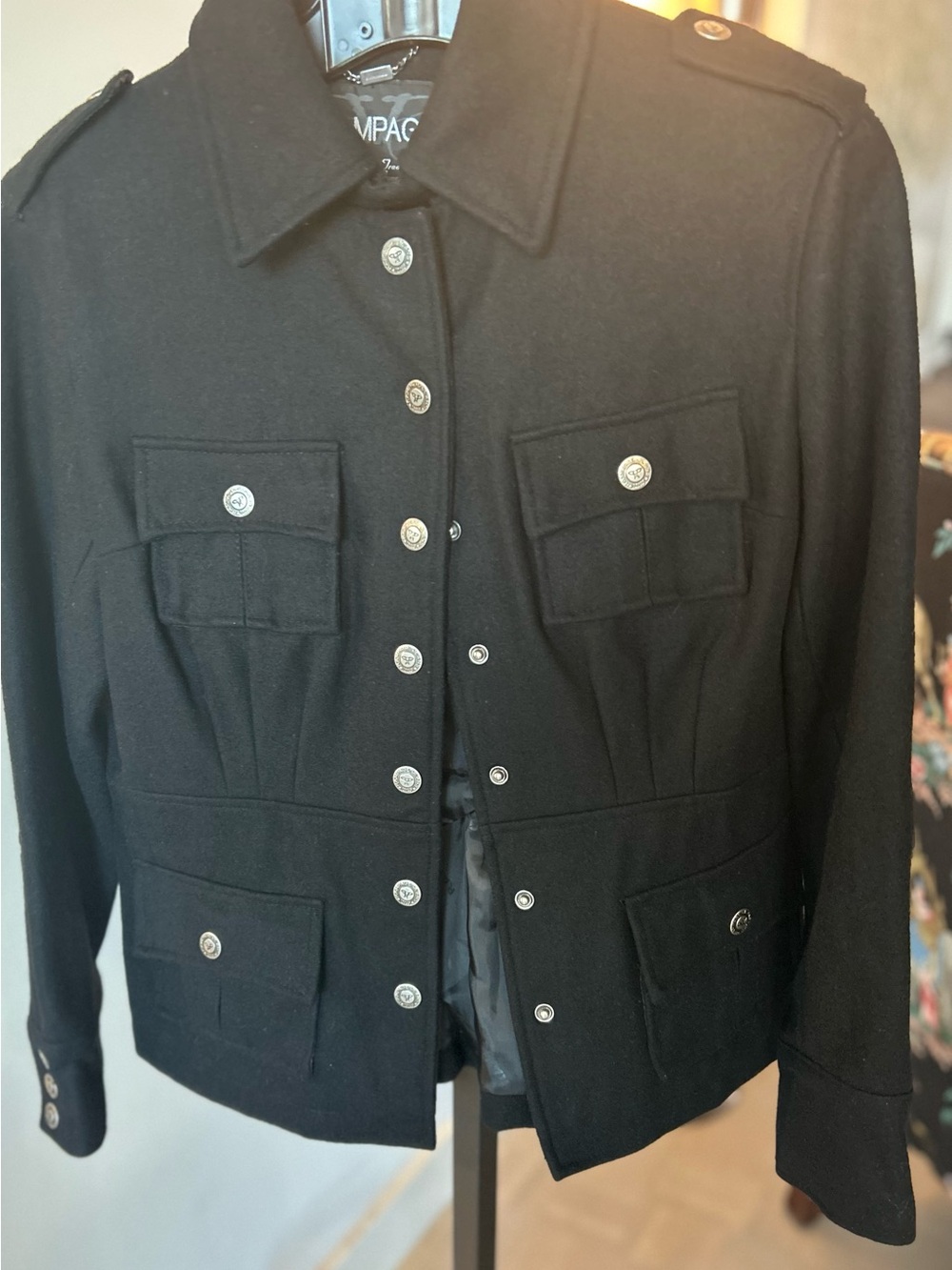Rampage Black Military-Style Button Front Pea Coat. Lots of great details.